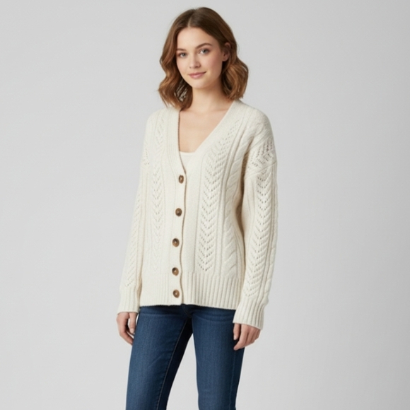 Anthropologie Cream Cable Cardigan Size Small - Picture 1 of 10